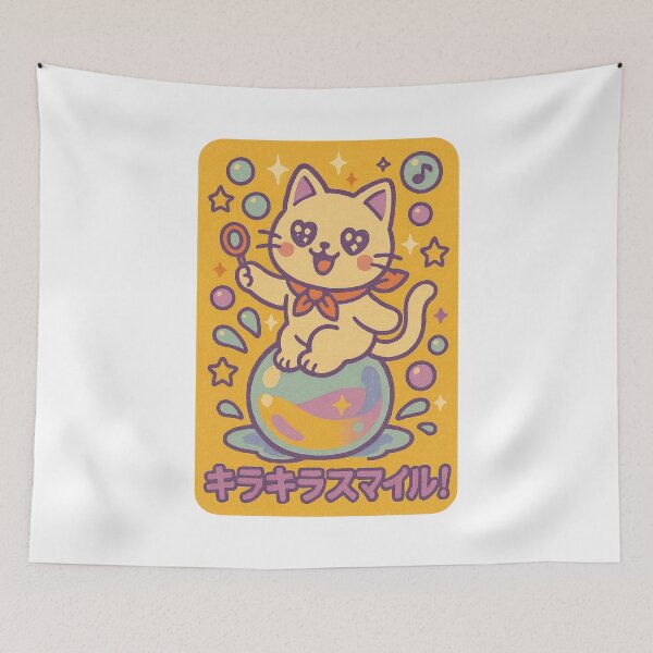Item preview, Gato Kira Kira – Diseño de sonrisa de burbujas brillantes designed and sold by Oni Zuka.