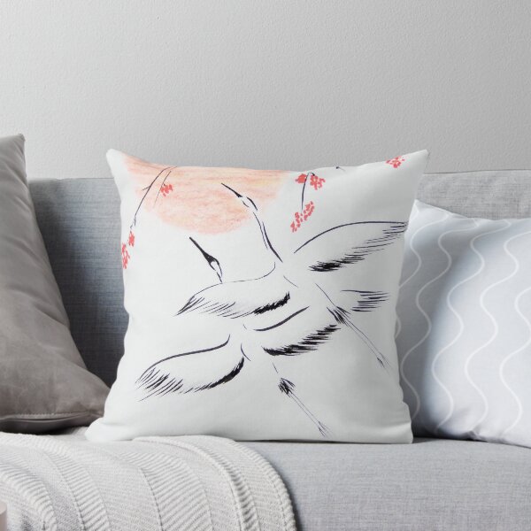 Item preview, Pair of Flying Cranes with Sun and Red Flowers | Minimalist Zen Art designed and sold by AngelaMarieArt.