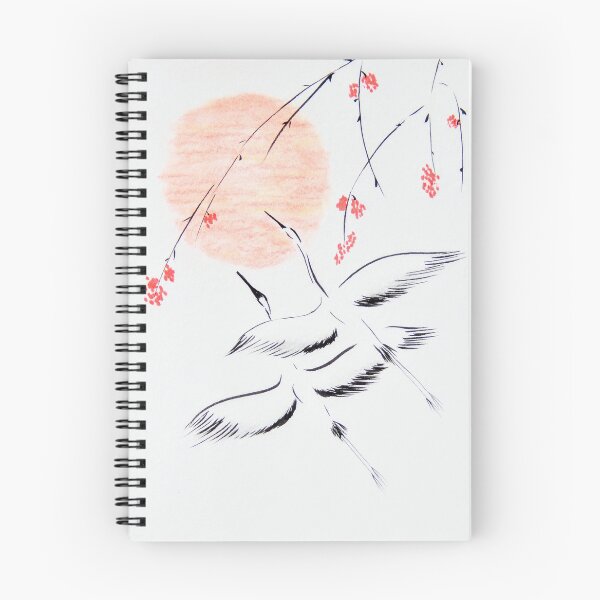 Item preview, Pair of Flying Cranes with Sun and Red Flowers | Minimalist Zen Art designed and sold by AngelaMarieArt.