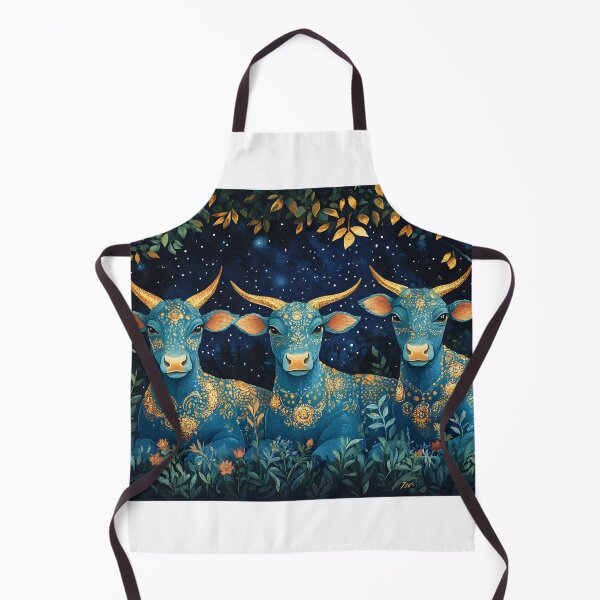 Artikelvorschau, Drei mystische blaue Kühe mit goldenen Ornamenten entworfen und verkauft von Artessie.