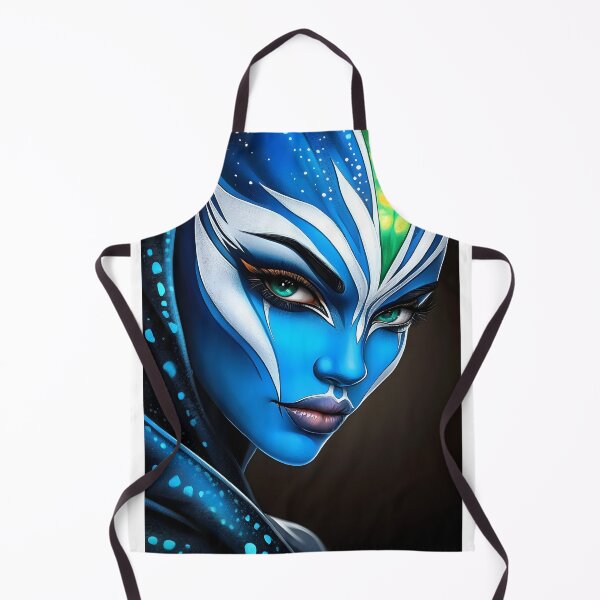 Item preview, Futuristic blue alien portrait with striking features. designed and sold by Artessie.