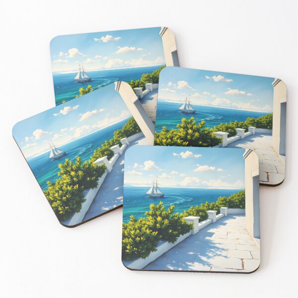 Item preview, White Terrace Overlooking the Sea with a Sailboat designed and sold by EmeraldeaArt.