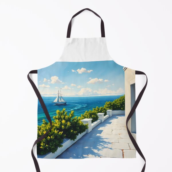 Item preview, White Terrace Overlooking the Sea with a Sailboat designed and sold by EmeraldeaArt.