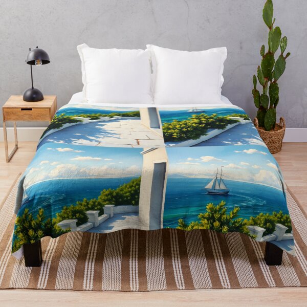 Item preview, White Terrace Overlooking the Sea with a Sailboat designed and sold by EmeraldeaArt.