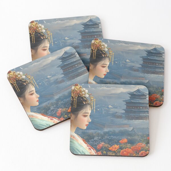 Item preview, Elegant woman in traditional attire by ancient pagoda designed and sold by Artessie.