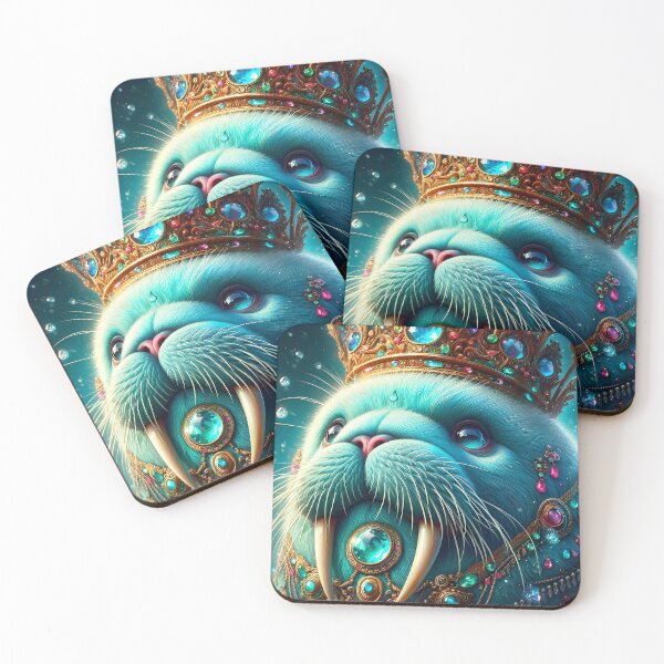 Item preview, Turquoise Walrus King – Bejeweled Crystalline Underwater Digital Art designed and sold by EmeraldeaArt.