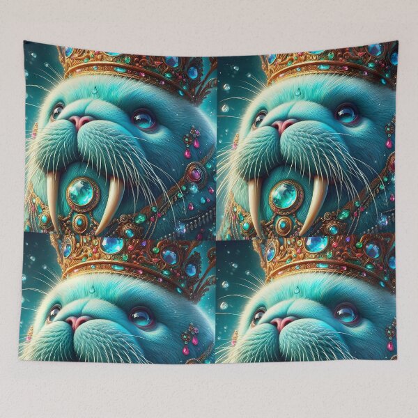 Item preview, Turquoise Walrus King – Bejeweled Crystalline Underwater Digital Art designed and sold by EmeraldeaArt.