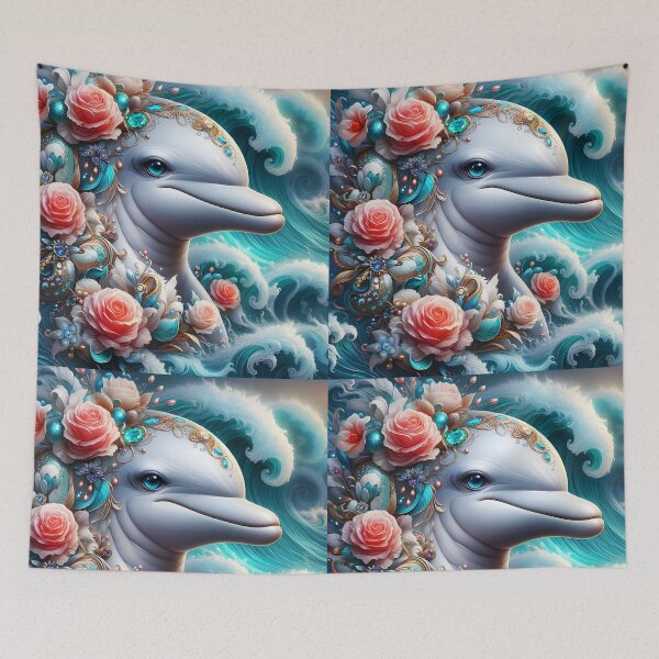 Item preview, Enchanted Dolphin: A Jewel-Studded Rose Wonderland designed and sold by EmeraldeaArt.