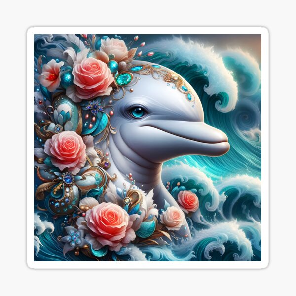 Item preview, Enchanted Dolphin: A Jewel-Studded Rose Wonderland designed and sold by EmeraldeaArt.