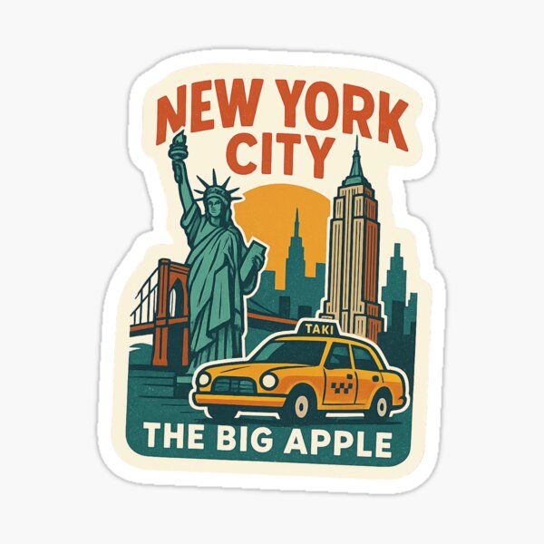 Item preview, New York City Sticker – Retro NYC Skyline, Taxi & Statue of Liberty Design designed and sold by Wanderlust Studio.