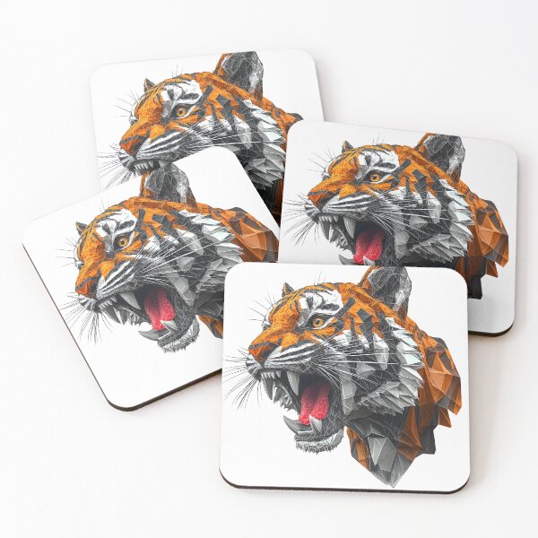 Item preview, Roaring Tiger head in geometric style, exotic cat lovers T-shirt designed and sold by PeffysArt.
