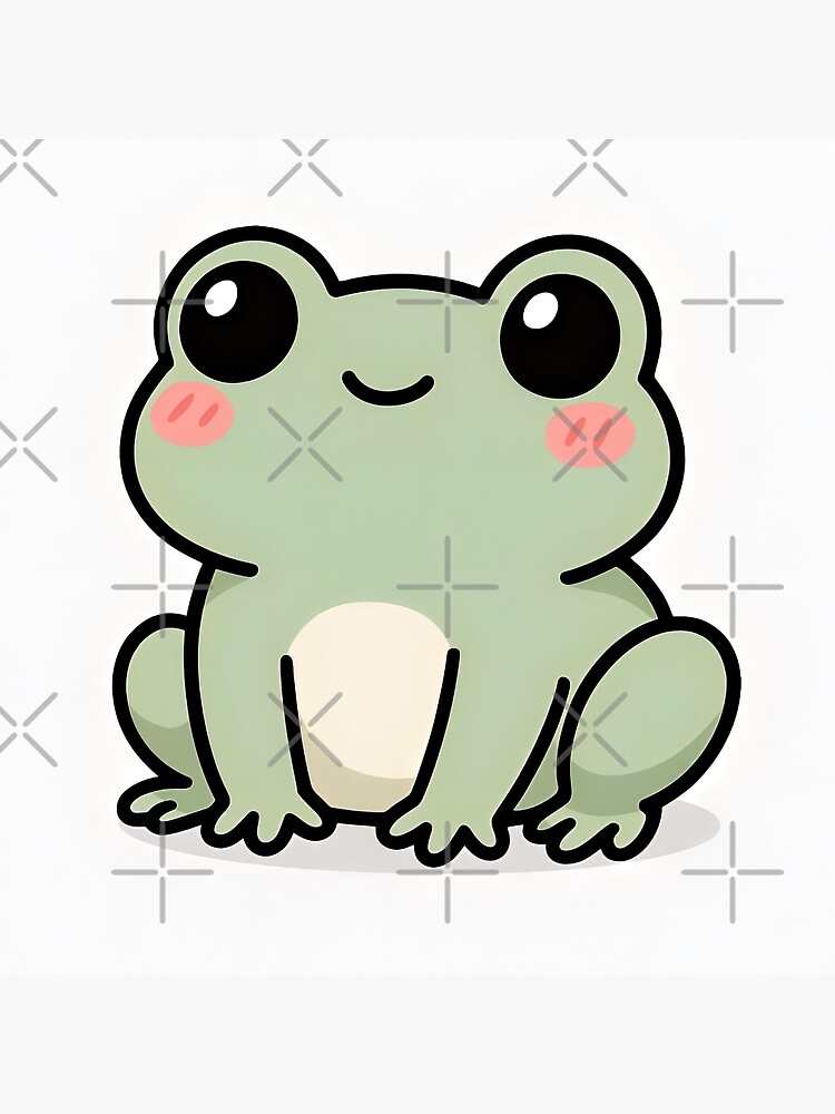 Cute Kawaii Frog Illustration with Blush and Big Eyes Photographic Print