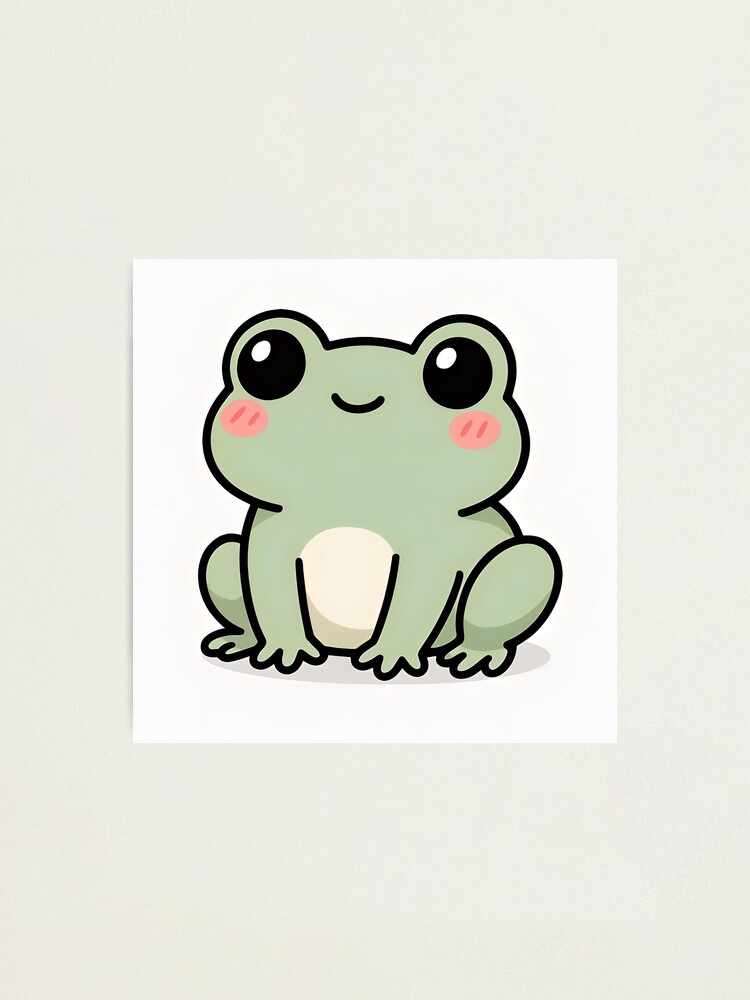 Cute Kawaii Frog Illustration with Blush and Big Eyes Photographic Print