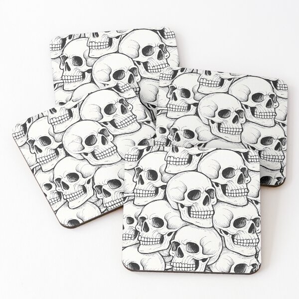 Item preview, Endless Skull-to-Skull Optical Pattern – Escher-Inspired White on Black Design designed and sold by WAUZ.