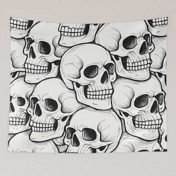 Item preview, Endless Skull-to-Skull Optical Pattern – Escher-Inspired White on Black Design designed and sold by WAUZ.