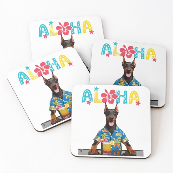 Item preview, Aloha Doberman – Tropical Bar Dog with Hawaiian Shirt and Mai Tai designed and sold by Fredster1966.