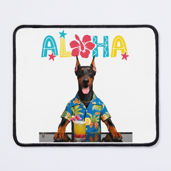 Item preview, Aloha Doberman – Tropical Bar Dog with Hawaiian Shirt and Mai Tai designed and sold by Fredster1966.
