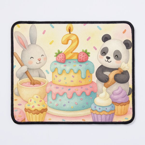 Item preview, two years old panda bunny and cake in pastel colors designed and sold by Meandmyshop.