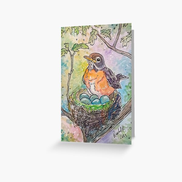 Item preview, Rouge-gorge dans un nid designed and sold by RLawrenceArt.