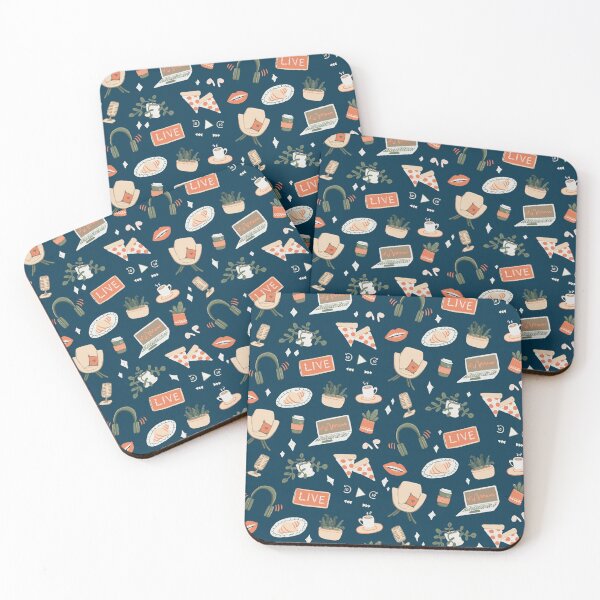 Item preview, Cute neutral podcast pattern on dark blue designed and sold by katerosestudios.