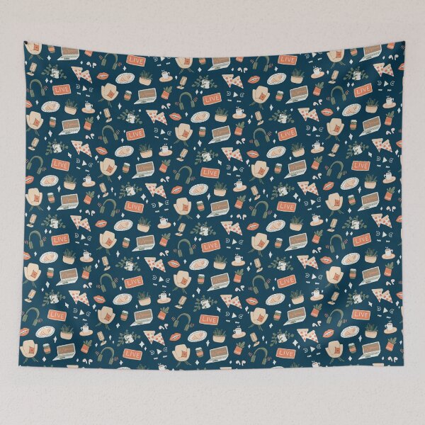 Item preview, Cute neutral podcast pattern on dark blue designed and sold by katerosestudios.