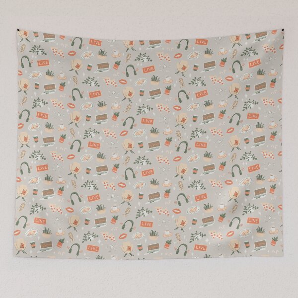 Item preview, Cute neutral podcast pattern on light tan designed and sold by katerosestudios.