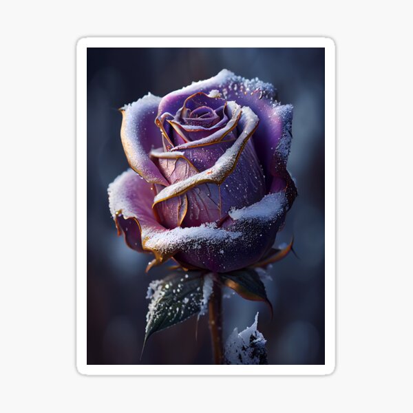 Aperçu de l'œuvre Rose violette givrée – Imprimé floral romantique d'hiver créée et vendue par Zanoozi Art Prints.