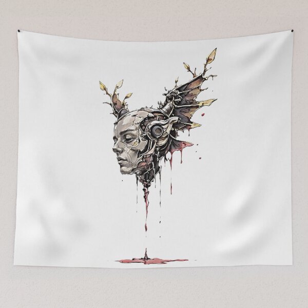 Item preview, Cyber Moth Lament – Dripping Gothic Biomech Portrait designed and sold by Dark-Circuit-Haven.