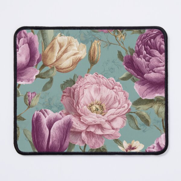 Item preview, Tulips and Peonies in Pink and Violet on Muted Turquoise (Seamless Pattern) designed and sold by dawnleblanc55.