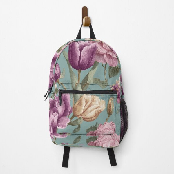 Item preview, Tulips and Peonies in Pink and Violet on Muted Turquoise (Seamless Pattern) designed and sold by dawnleblanc55.