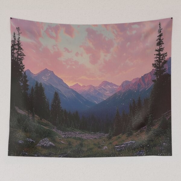Item preview, Scenic mountains under a pink sky landscape designed and sold by dcrc.