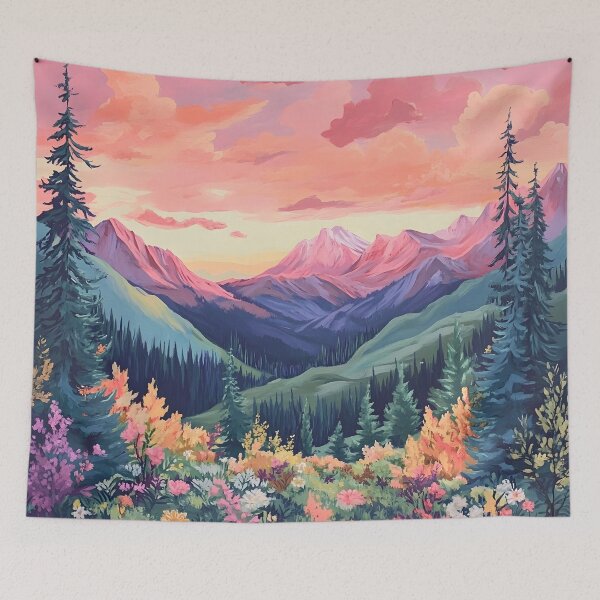 Item preview, scenic mountains under a pink sky landscape designed and sold by dcrc.