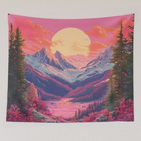 Item preview, scenic mountains under a pink sky landscape designed and sold by dcrc.
