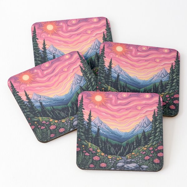 Item preview, scenic mountains under a pink sky landscape designed and sold by dcrc.