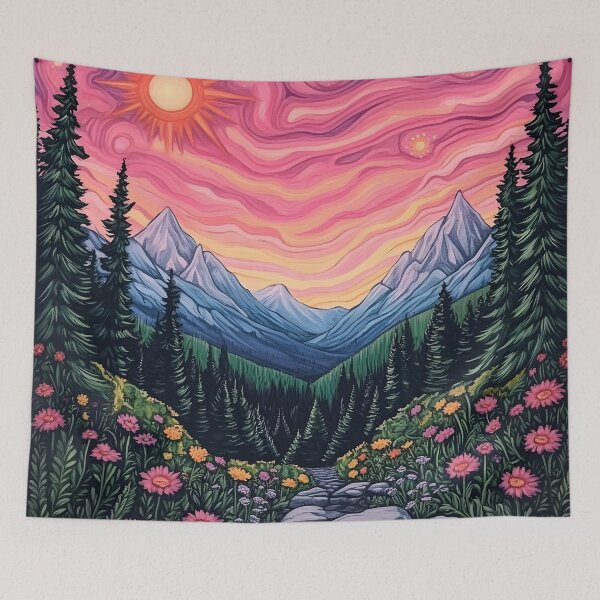 Item preview, scenic mountains under a pink sky landscape designed and sold by dcrc.