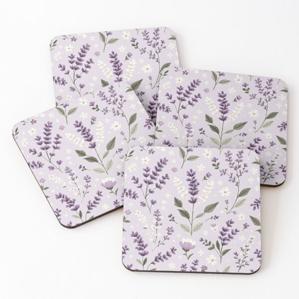 Item preview, Folk Lavender Seamless Pattern - Stylized Flowers with Decorative Stitch and Symmetrical Leaves Design designed and sold by Sunstone Print.