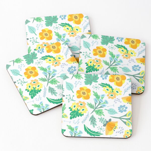 Item preview, Minimalist Botanical A-Line Dresses - Yellow Flowers, Abstract Green and Blue Leaf Pattern on White Background designed and sold by FestivityFinds.
