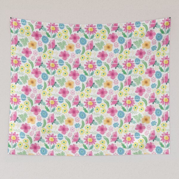 Artikelvorschau, Kleider in A-Linie mit lebendigen Blumenmustern – leuchtende Sonnenblumen, rosa und blaue Blumen auf weißem Hintergrund entworfen und verkauft von FestivityFinds.