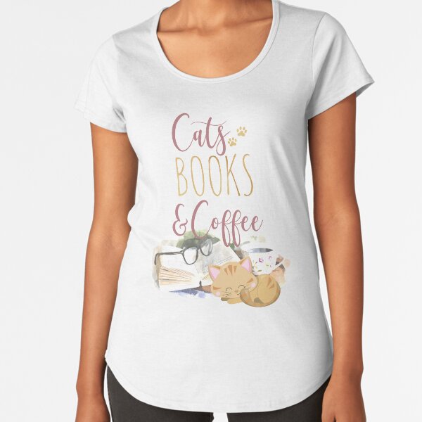 Modern Literacy Classics - Cats, Books and Coffee Lover - Reading Club Relaxed Tee Premium Scoop T-Shirt