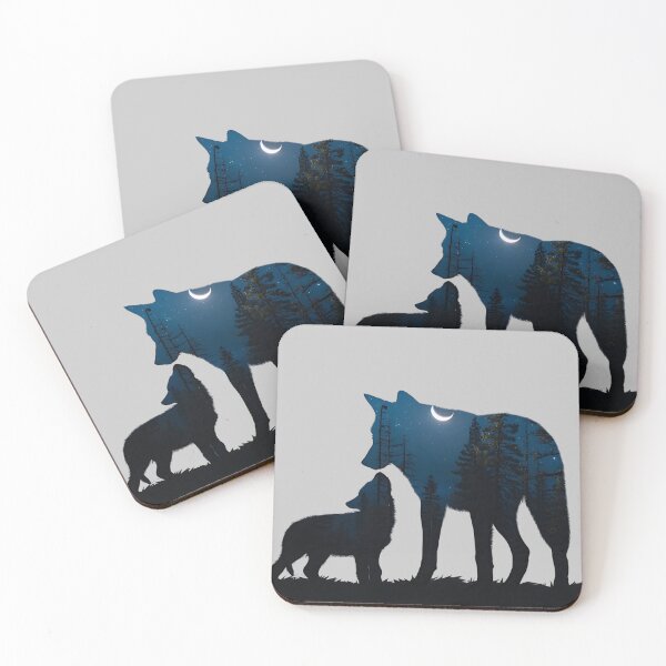 Item preview, Night Forest Mother Wolf – Double Exposure with Stars and Crescent Moon designed and sold by Dino-Lune.