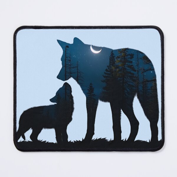 Item preview, Night Forest Mother Wolf – Double Exposure with Stars and Crescent Moon designed and sold by Dino-Lune.