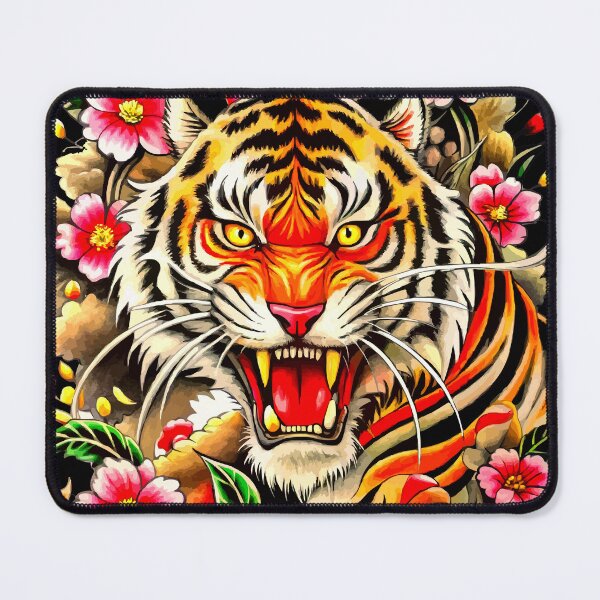 Item preview, Fierce Tiger Head with Cherry Blossoms Illustration designed and sold by VikArtStudio.