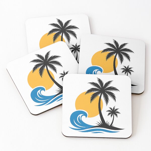 Item preview, Double Palm Trees with Water Waves and sun background shillhoutte, summer vibes designed and sold by MagicMaker1984.