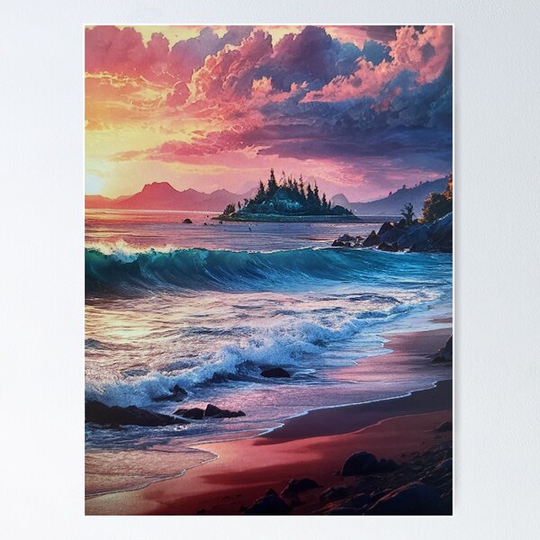 Item preview, Watercolor illustration of a Mystical Seaside Horizon Vibrant Sky designed and sold by wokaicheyenne.