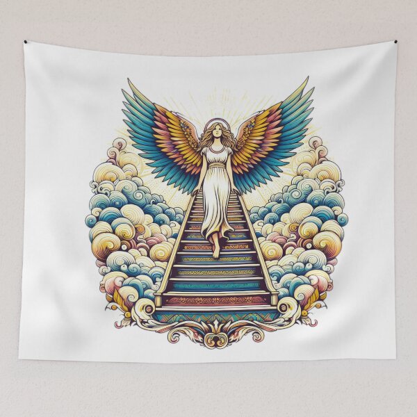 Item preview, Superhero angel woman with angelic wings up the stairs in the sky,Angel,angel art,divine power,Superhero designed and sold by Expressions-Sel.