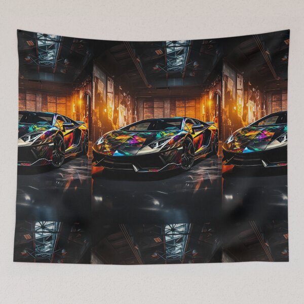 Item preview, Supercar With Colorful Abstract Wrap In Urban Garage designed and sold by RevUpDesign.