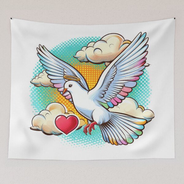 Item preview, Superhero angel white dove with clouds and heart in the sky,Angel,angel art,divine power,Superhero designed and sold by Expressions-Sel.