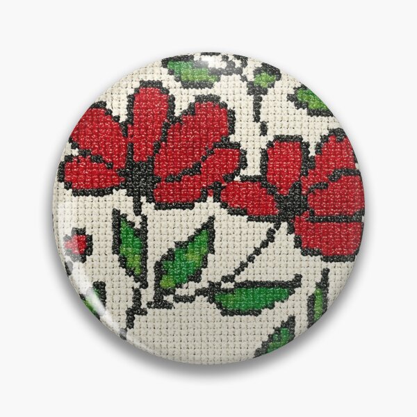 Item preview, Cross-Stitch Red Flowers on Linen Look designed and sold by Pacika.