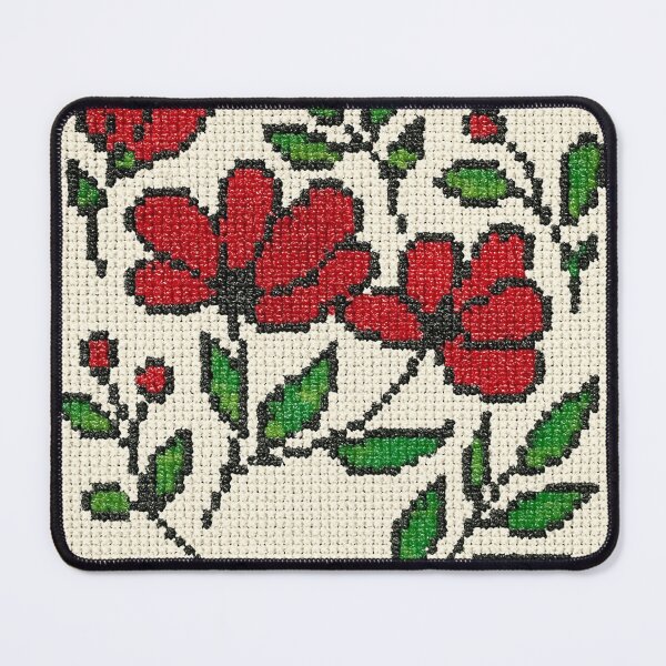 Item preview, Cross-Stitch Red Flowers on Linen Look designed and sold by Pacika.
