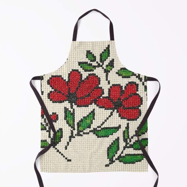 Item preview, Cross-Stitch Red Flowers on Linen Look designed and sold by Pacika.